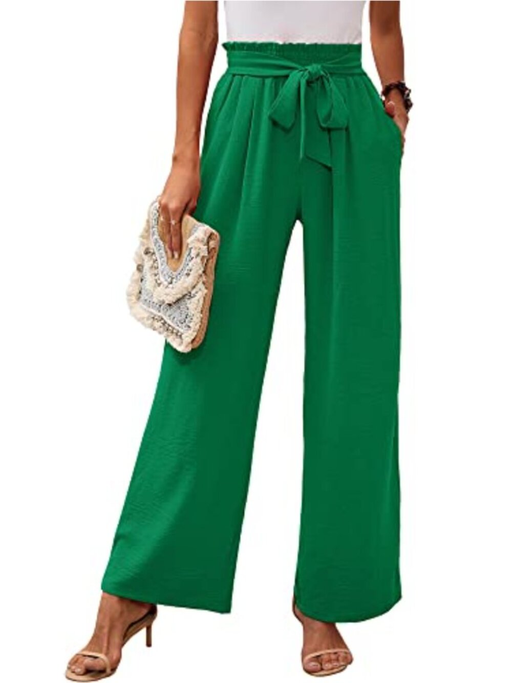 Wide Leg Pants High Waist Tie Knot Lounge Trousers with Pockets S-2XL